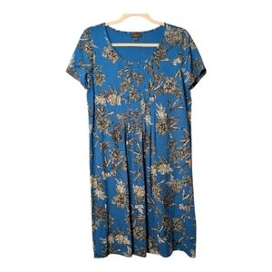 J. Jill Wearever Collection Blue Wildflower Print Pleated Front Dress size Small